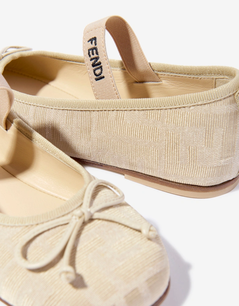 Girls FF Jacquard Logo Ballet Flats in Beige