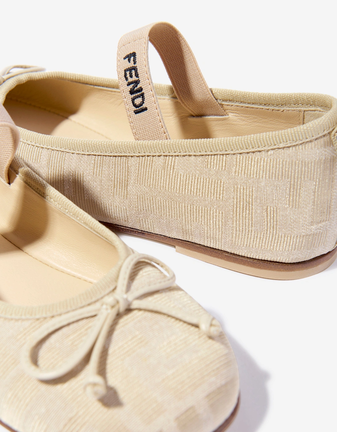 Girls FF Jacquard Logo Ballet Flats in Beige