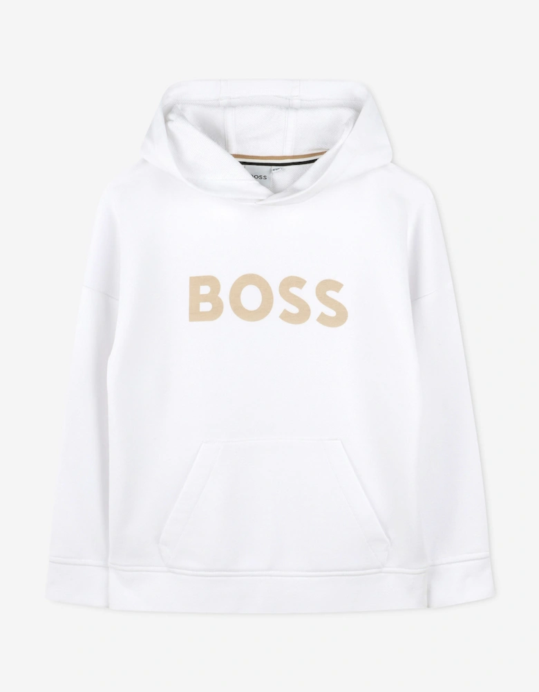 BOSS Boys Logo Print Hoodie in White