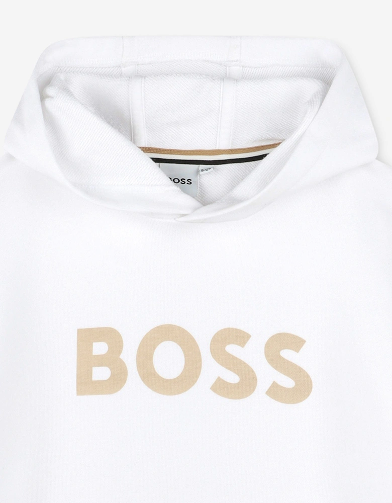 BOSS Boys Logo Print Hoodie in White