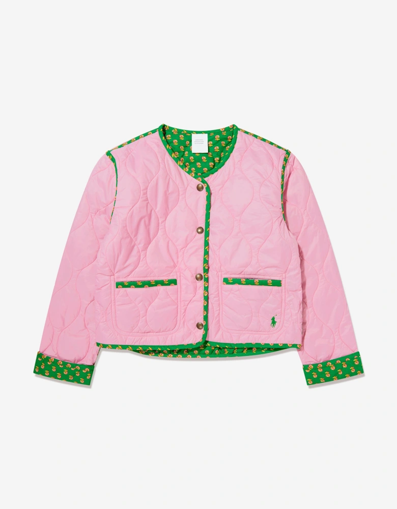 Girls Reversible Quilted Jacket in Pink