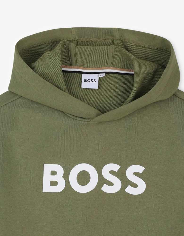 BOSS Boys Logo Print Hoodie in Green