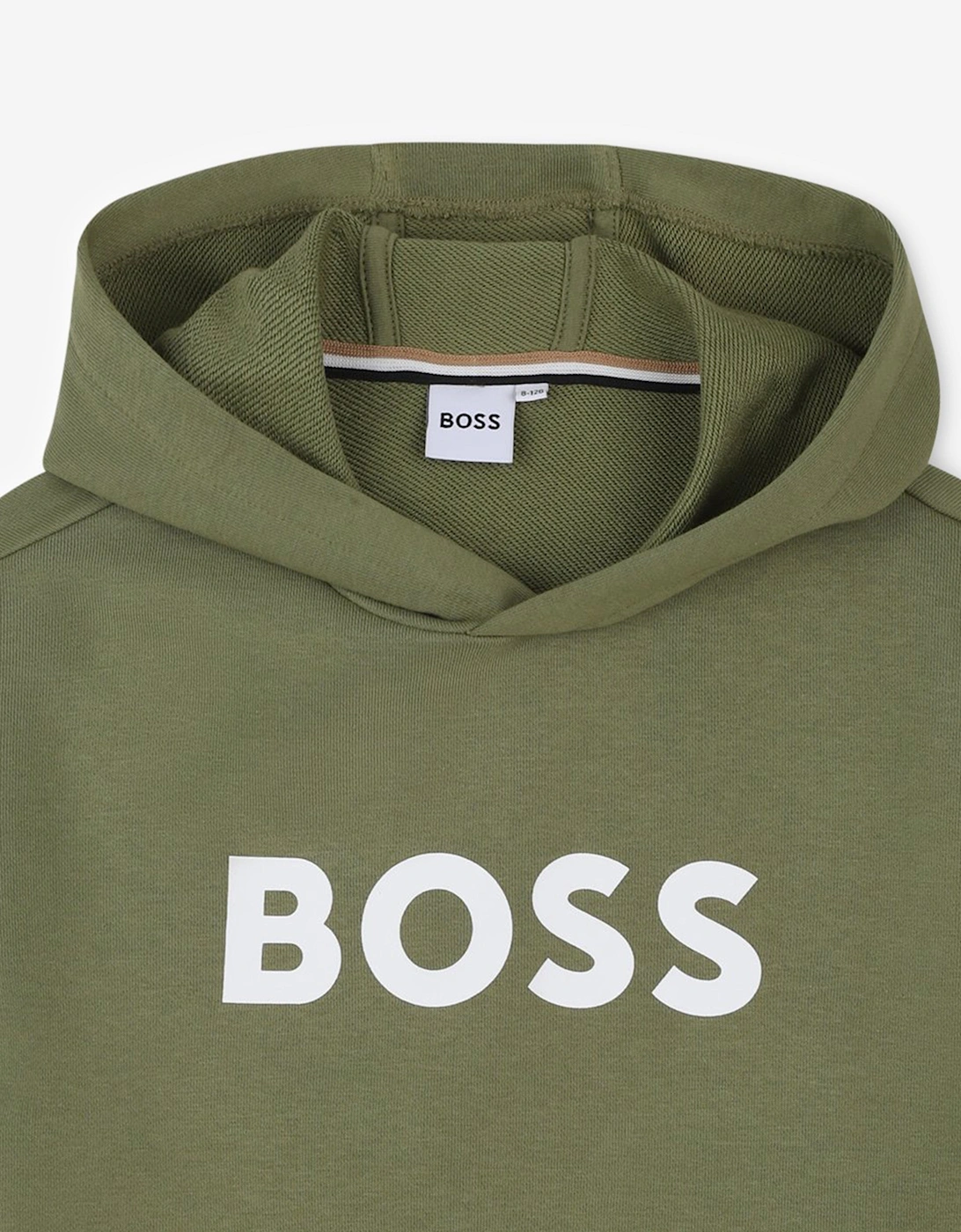 BOSS Boys Logo Print Hoodie in Green