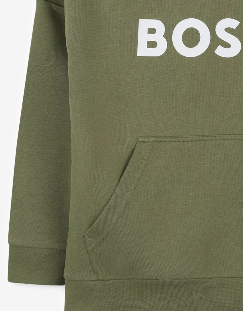 BOSS Boys Logo Print Hoodie in Green