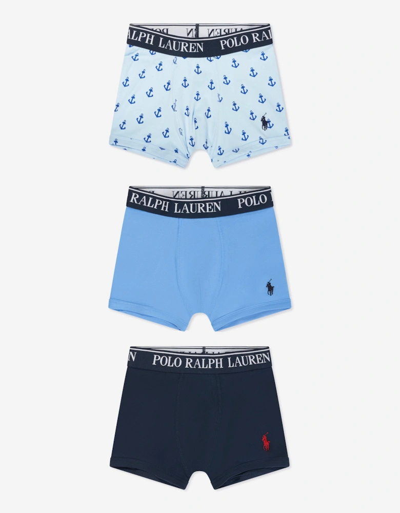Boys Cotton Stretch 3 Pack Boxer Shorts Set in Blue