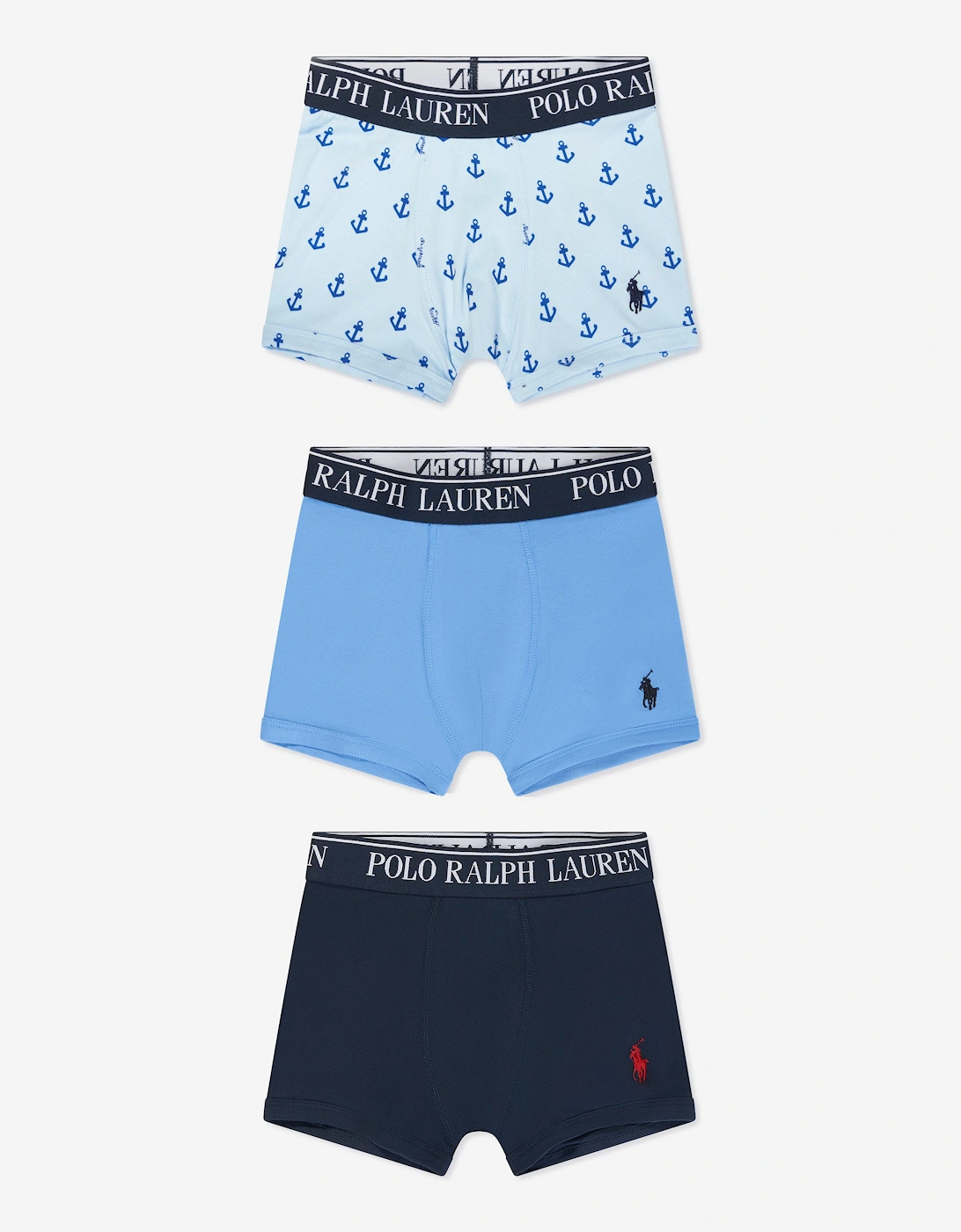 Ralph Lauren Boys Blue 'S Cotton Stretch 3 Pack Boxer Shorts Set In - Size: Us M - Uk 8 - 10 Yrs Kids