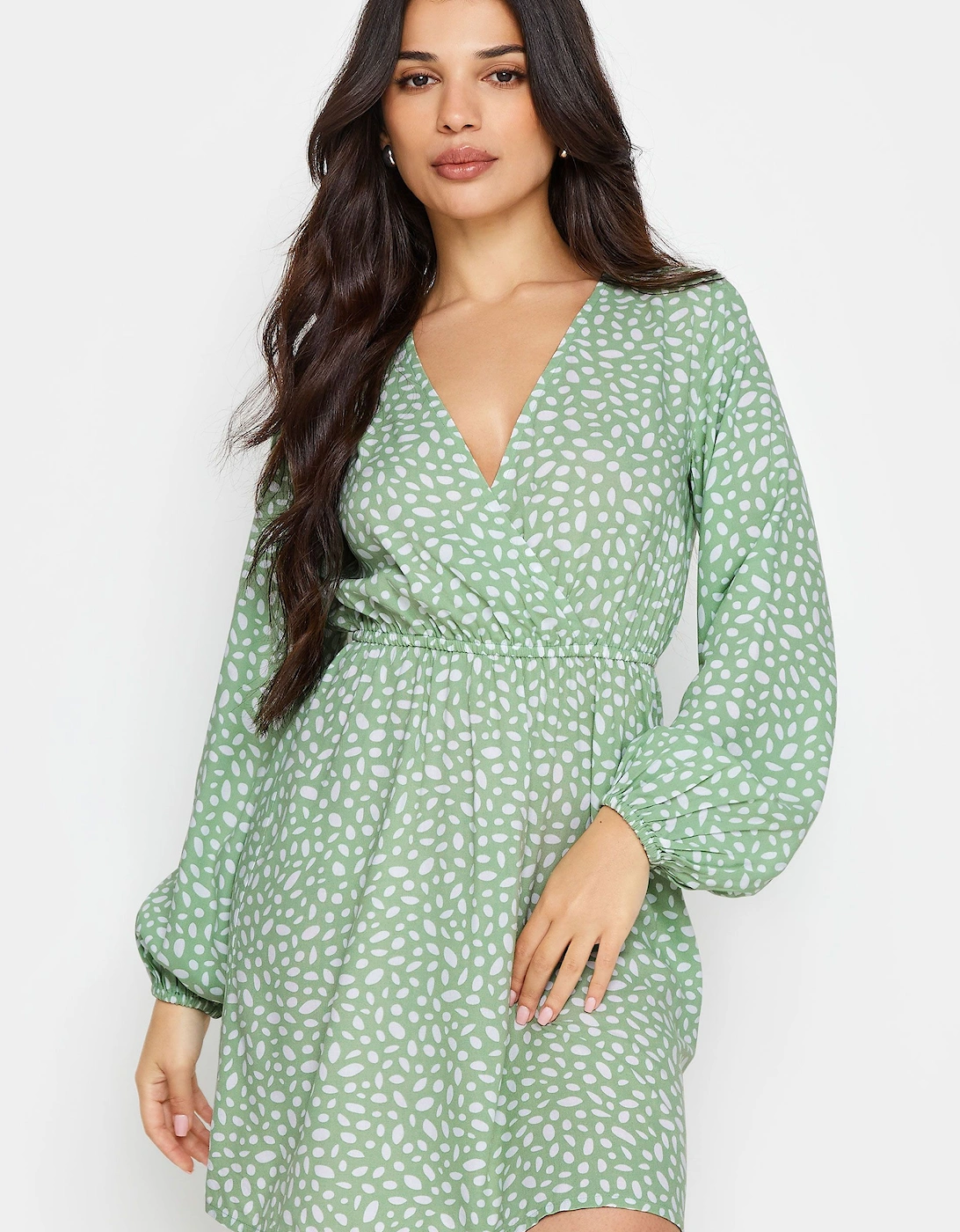 Petite Abstract Spot Print Mini Wrap Dress, 2 of 1