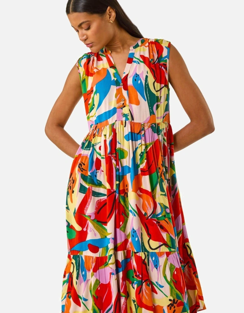 Abstract Print Tiered Midi Dress