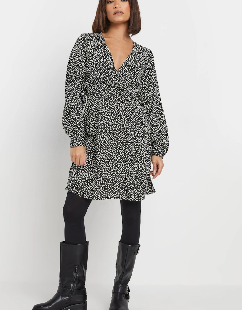 Petite Abstract Spot Print Mini Wrap Dress