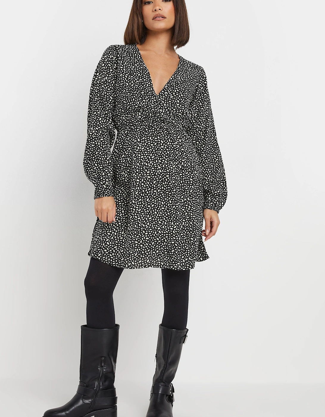 Petite Abstract Spot Print Mini Wrap Dress, 2 of 1