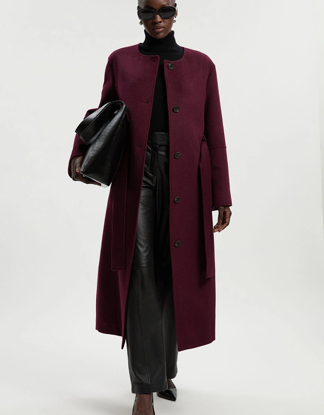Tall Brushed Wool Single Breasted Belted Tailored Maxi Coat, 2 of 1