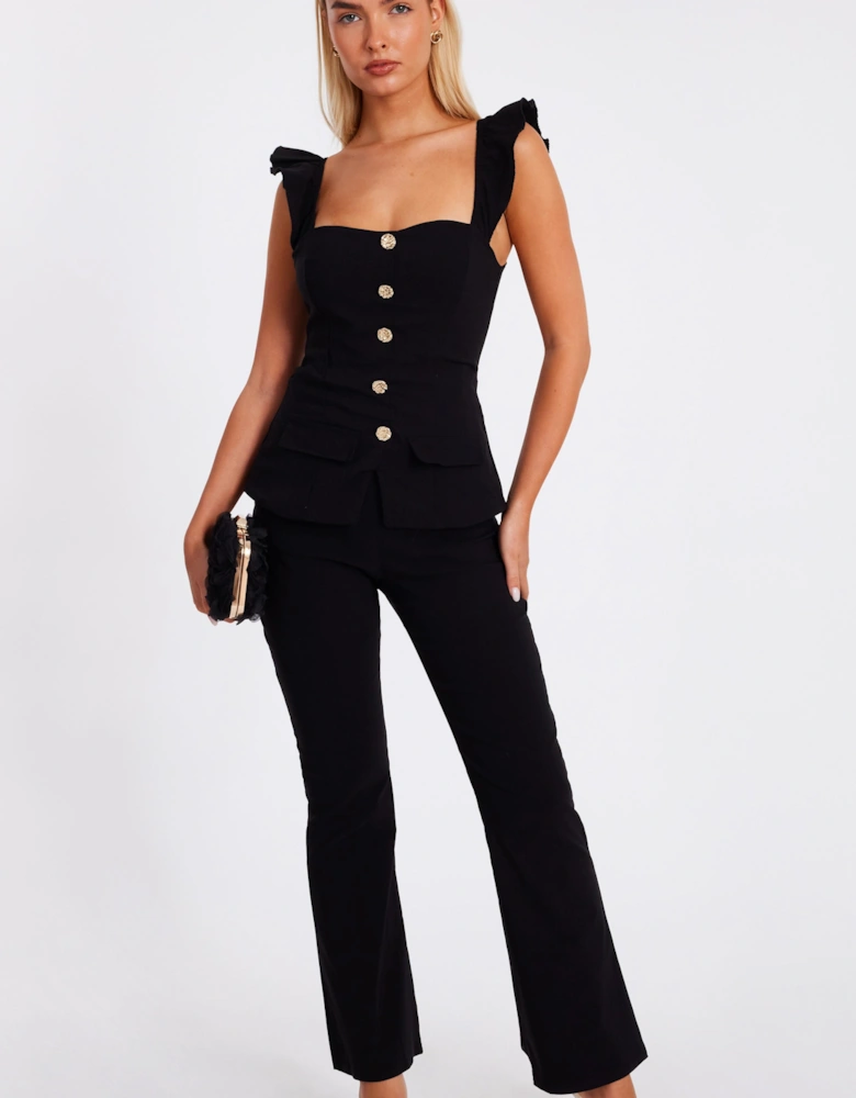 Black Frill Sleeve Jumpsuit