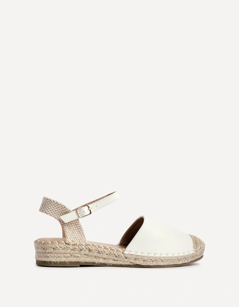 Neroli White Faux Leather Closed Toe Espadrille Flatform Sandal