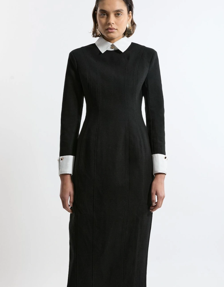 Brushed Tailored Jersey Long Sleeve Scuba Midi Dress