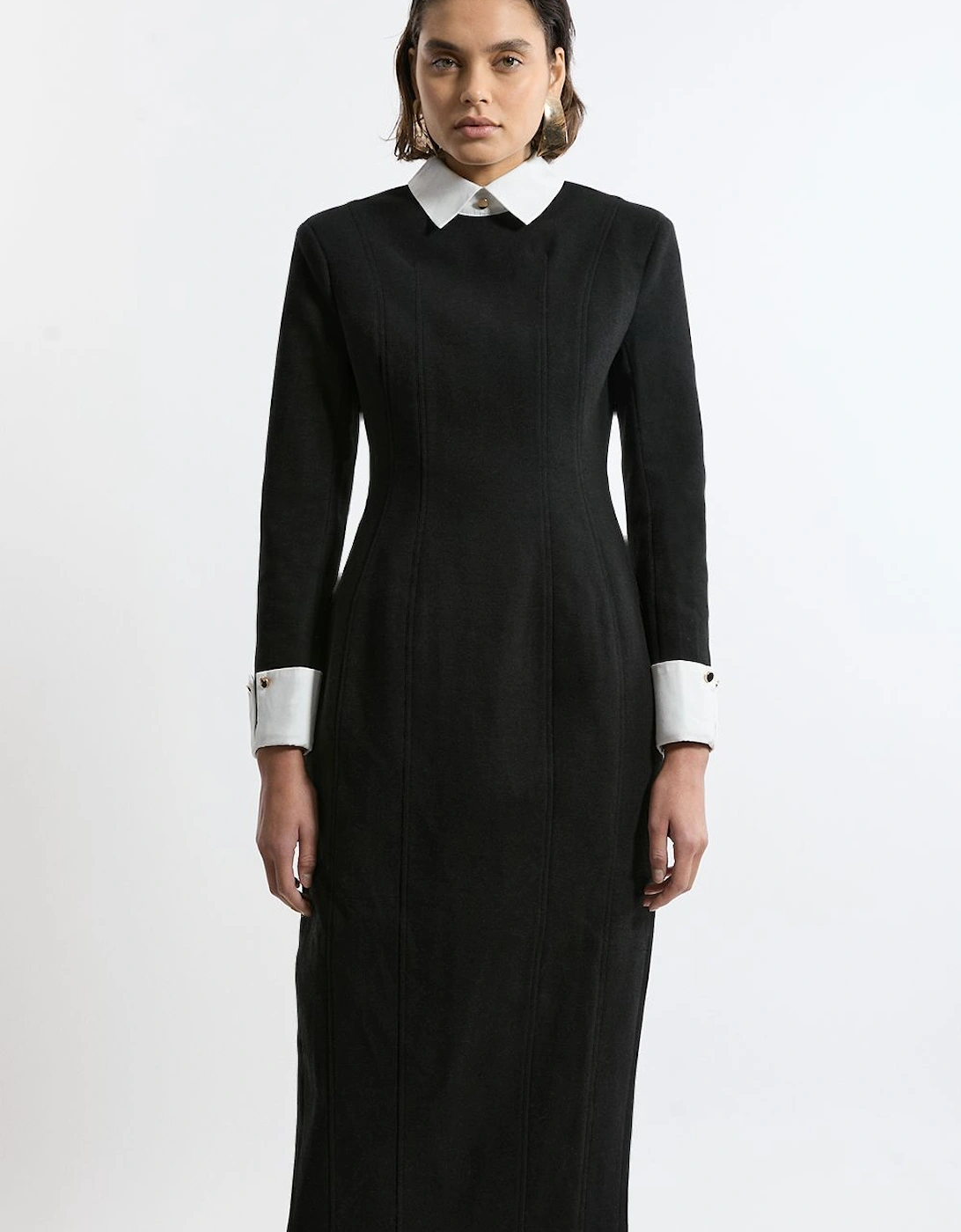 Brushed Tailored Jersey Long Sleeve Scuba Midi Dress, 2 of 1