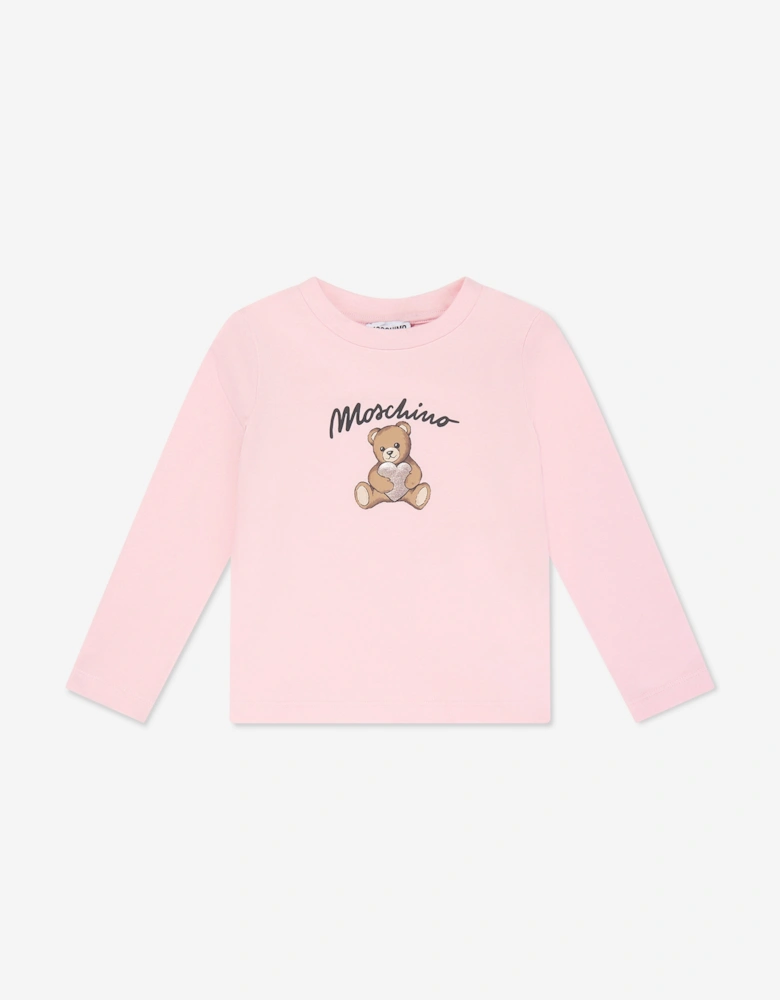 Girls Long Sleeve Teddy Bear T-Shirt in Pink