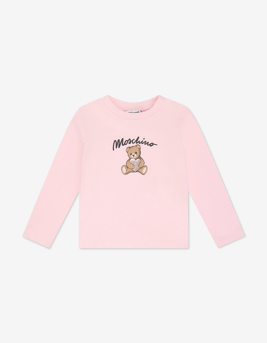 Girls Long Sleeve Teddy Bear T-Shirt in Pink, 5 of 4