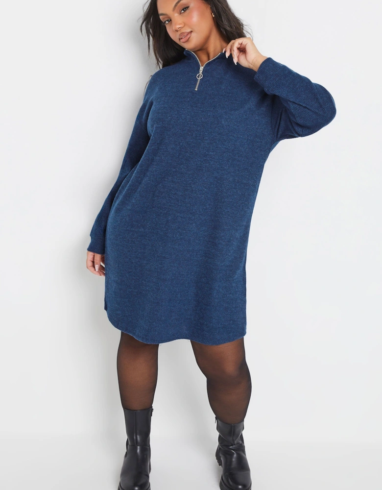 Zip Neck Ribbed Jumper Dress