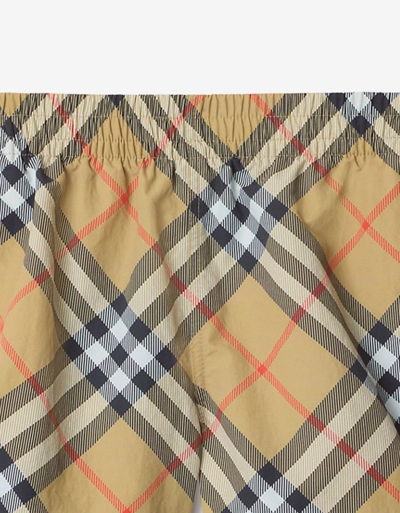Boys Check Atticus Swim Shorts in Beige