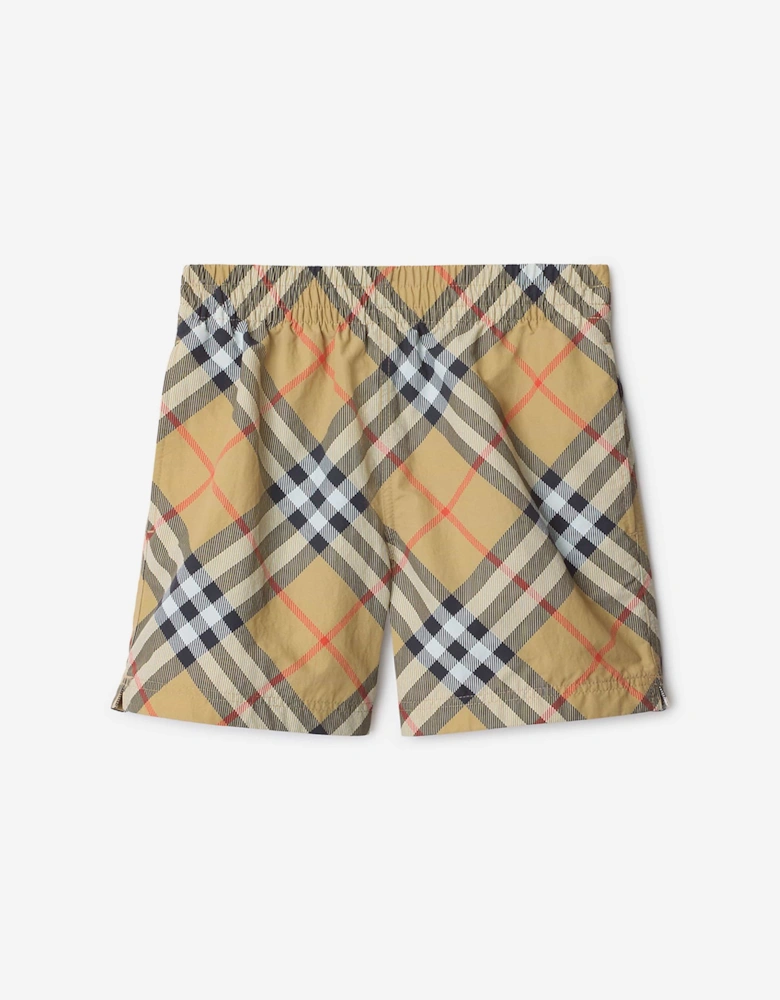 Boys Check Atticus Swim Shorts in Beige