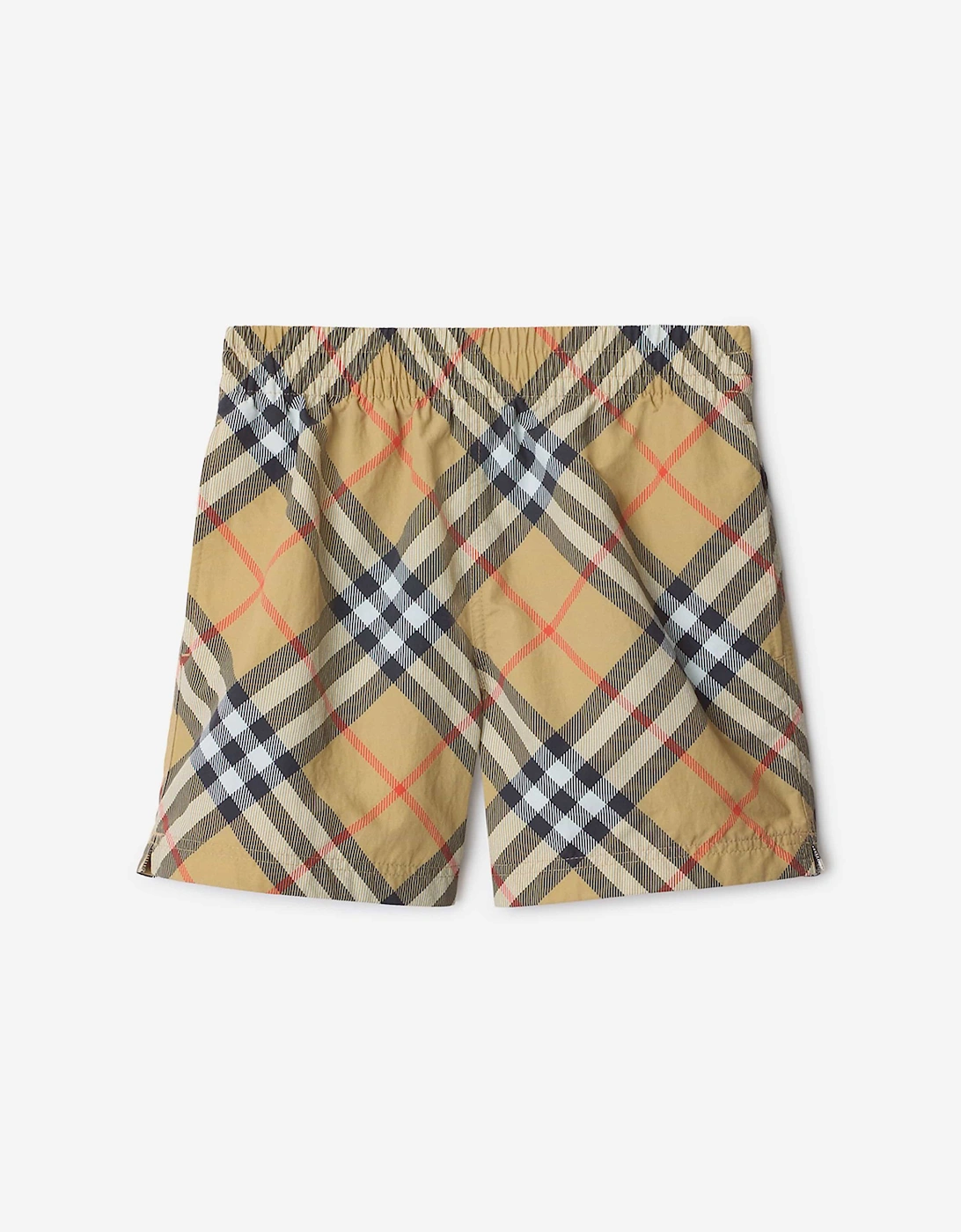 Boys Check Atticus Swim Shorts in Beige, 5 of 4