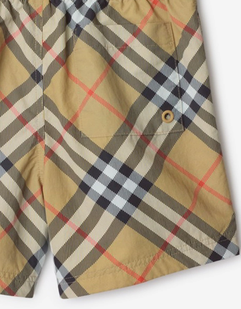 Boys Check Atticus Swim Shorts in Beige