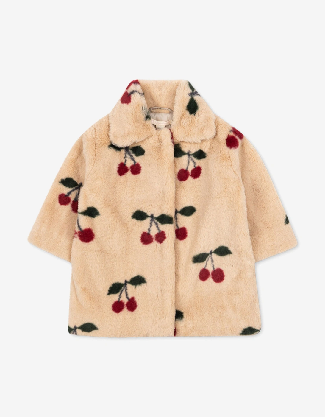 Girls Cherry Faux Fur Coat in Beige, 5 of 4