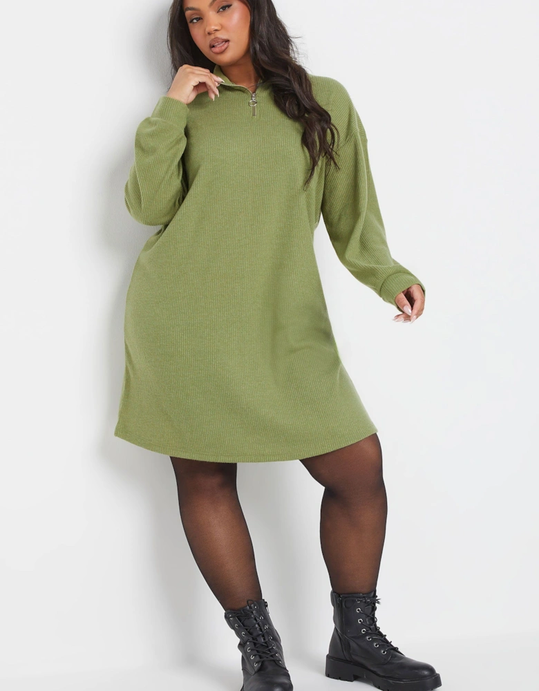 Zip Neck Ribbed Jumper Dress