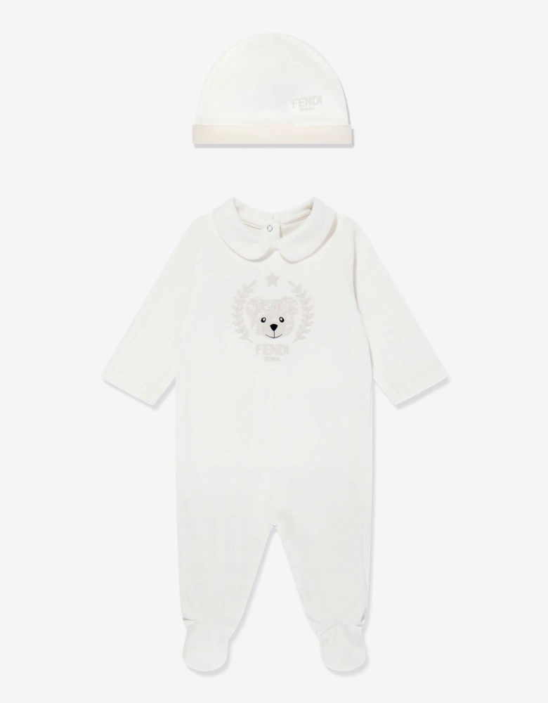 Baby Bear Chenille Babygrow Set in White