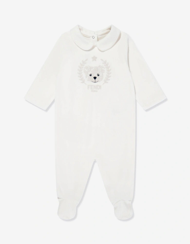 Baby Bear Chenille Babygrow Set in White
