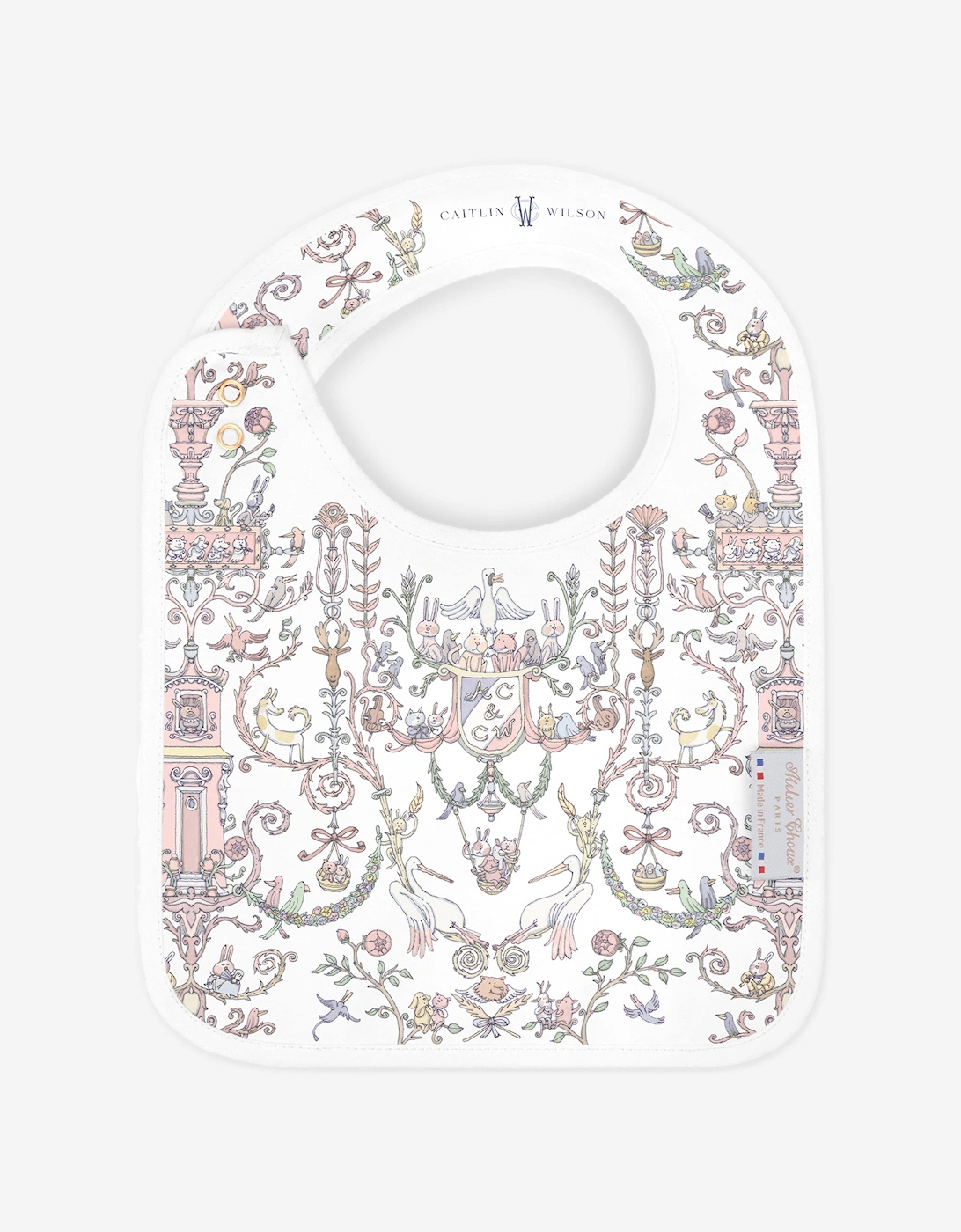 Baby Girls Toile de Jouy - Caitlin Wilson Satin Bib in Pink
