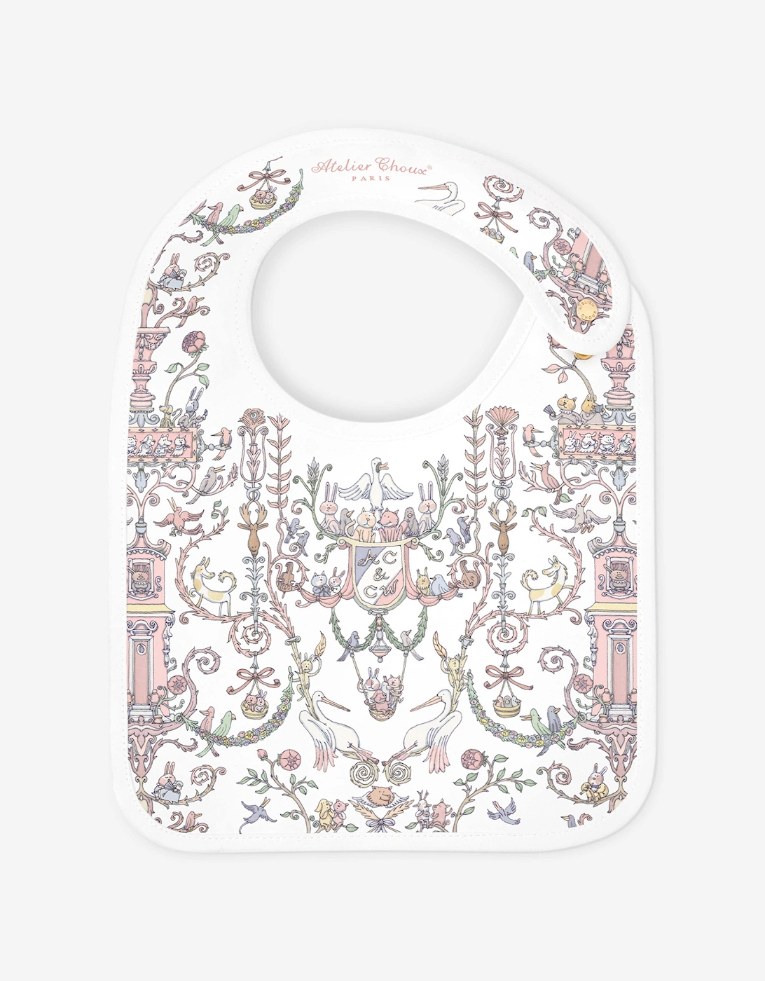 Atelier Choux Girls Pink 'S Baby Toile De Jouy - Caitlin Wilson Satin Bib In - Size: One Size, Kids