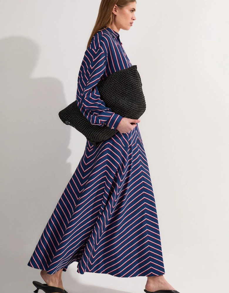 Cotton Stripe Full Midi Skirt