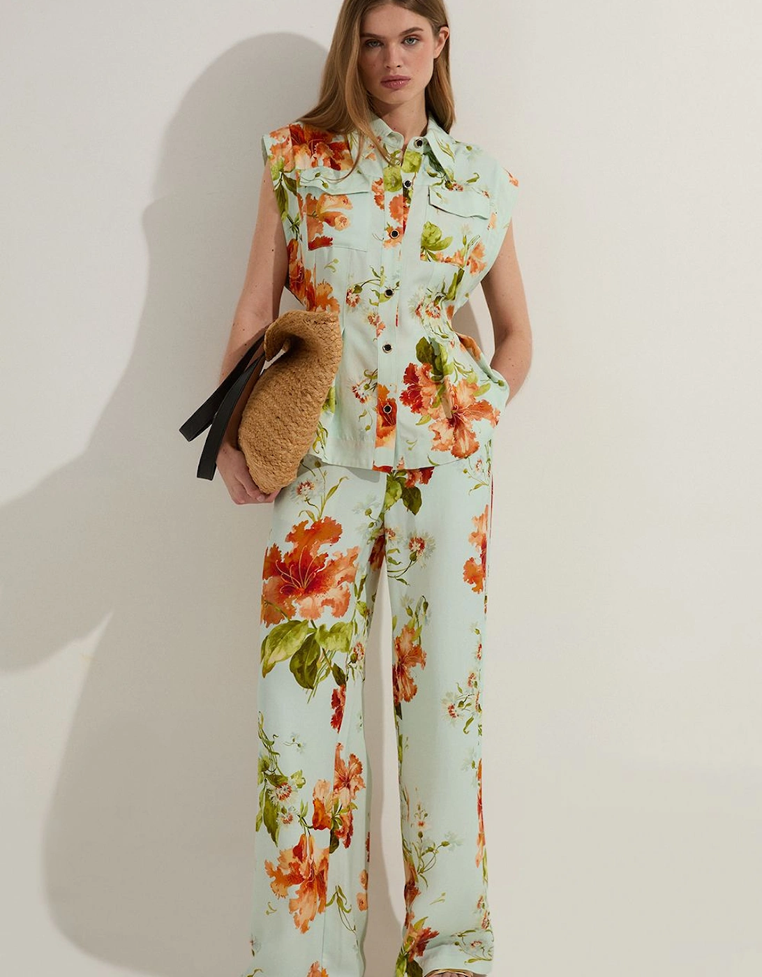 Premium Viscose Linen Floral Woven Straight Leg Trouser, 2 of 1