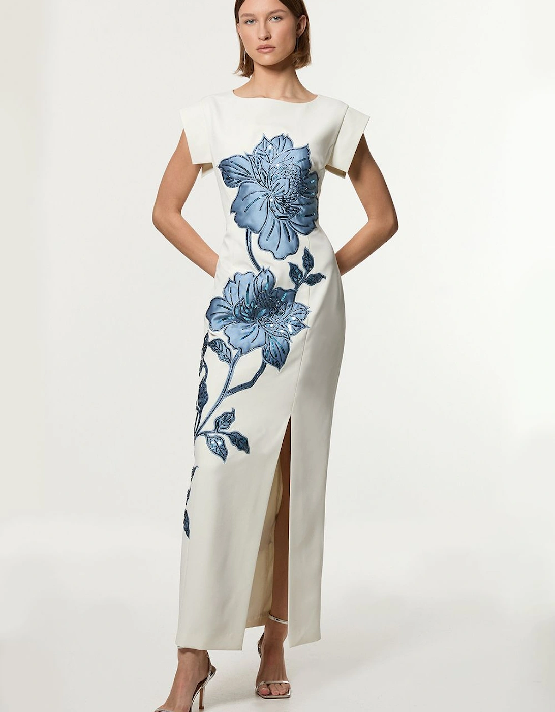 Tailored Applique Satin Beaded Maxi Dress, 2 of 1