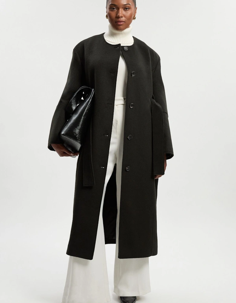 Plus Size Brushed Wool Single Breasted Belted Tailored Maxi Coat