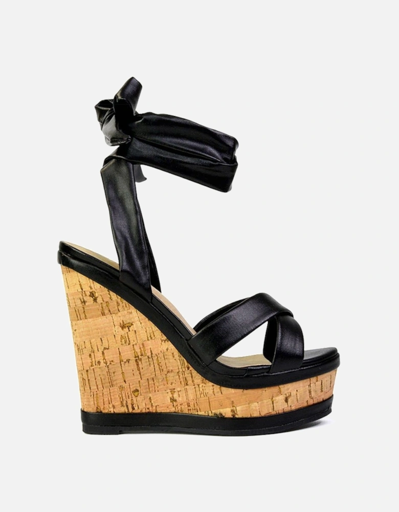 'Kammie' Lace Up Strappy Cork Platform Wedge Heel Sandal Shoes