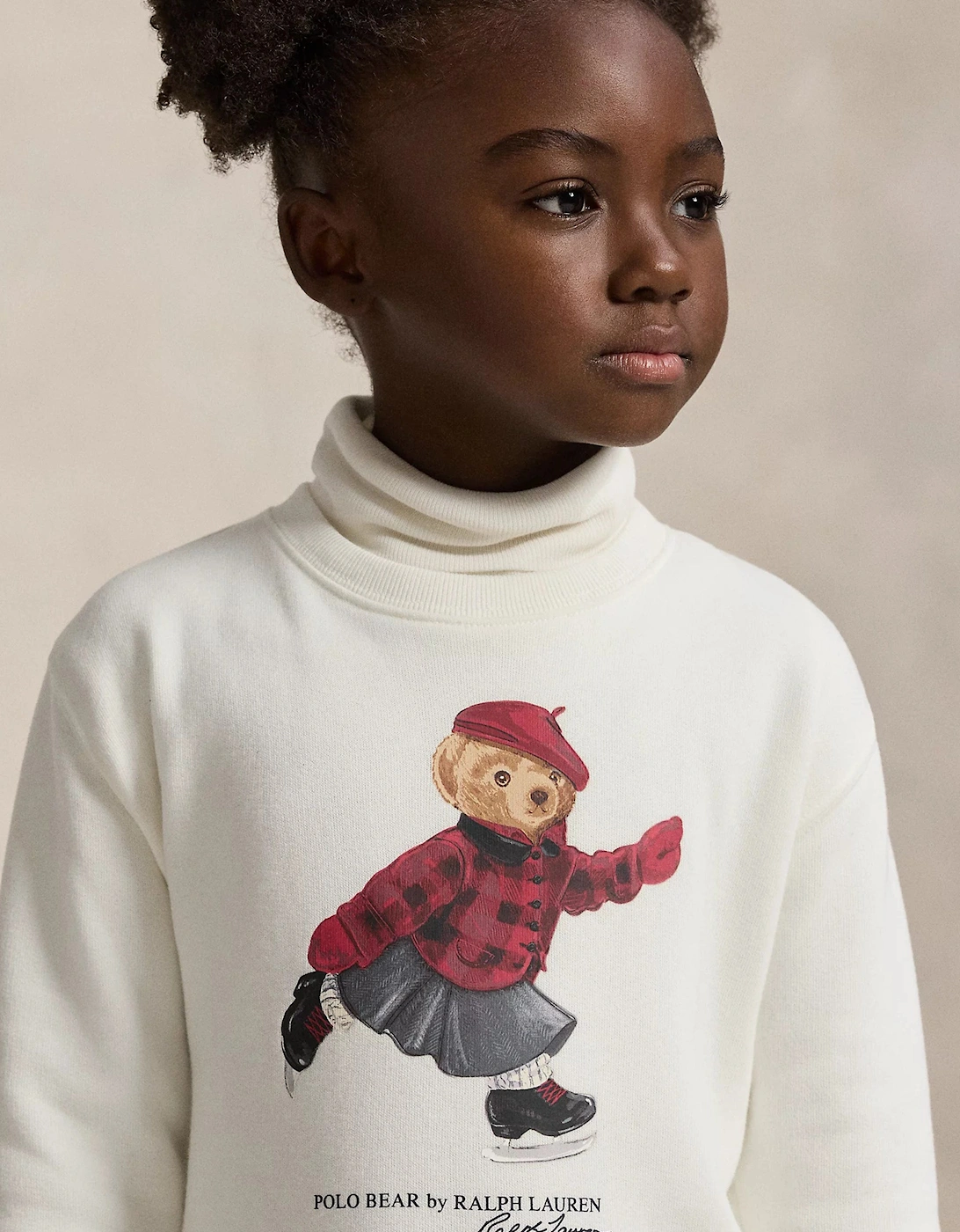 Girls Polo Bear Sweater Dress in Ivory