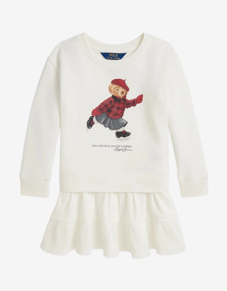 Girls Polo Bear Sweater Dress in Ivory