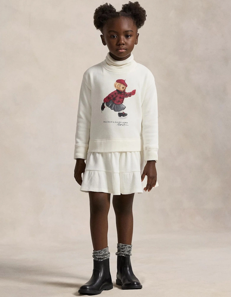 Girls Polo Bear Sweater Dress in Ivory