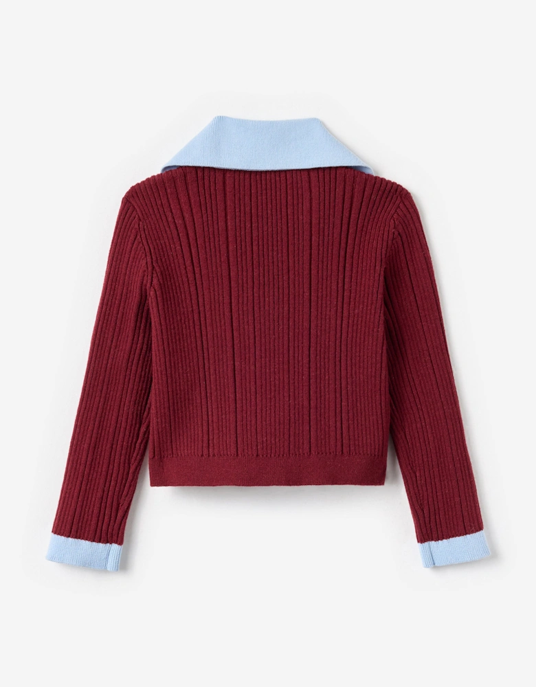 Girls Ribbed Knit Cardigan in Red