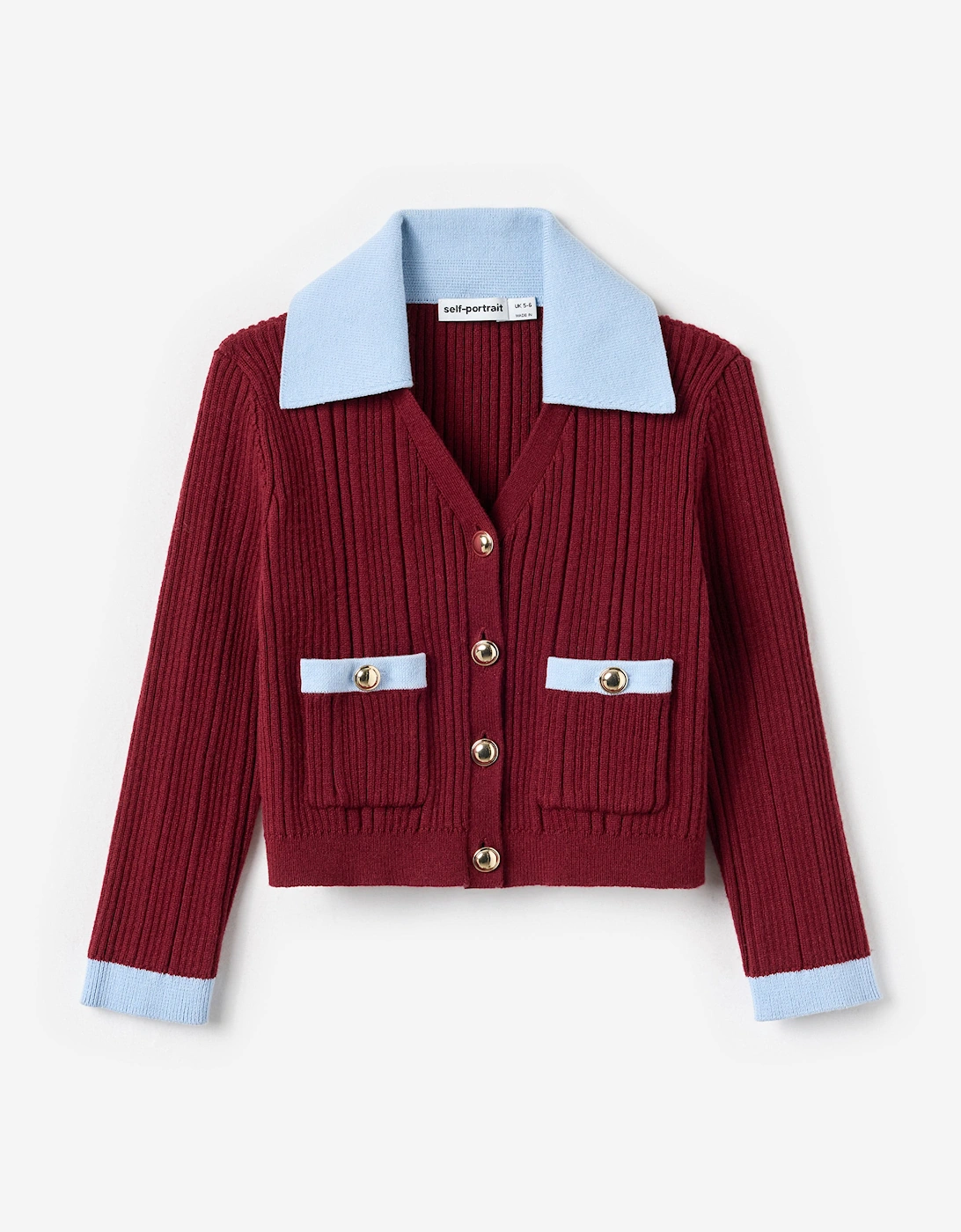 Self Portrait Girls Ribbed Knit Cardigan in Red - Size: 3 years/4 years