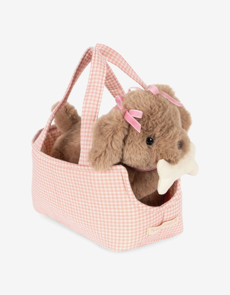Maude Puppy with Basket in Pink (24cm)