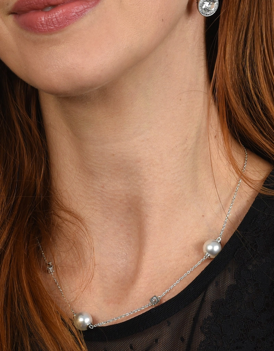 Cachet London Women's Black Halston Silver Pearl Necklace