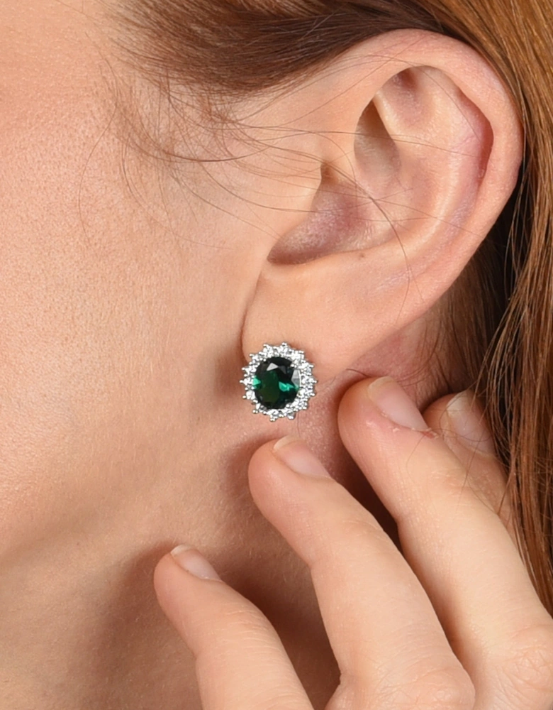 Dacia Silver Emerald Earrings