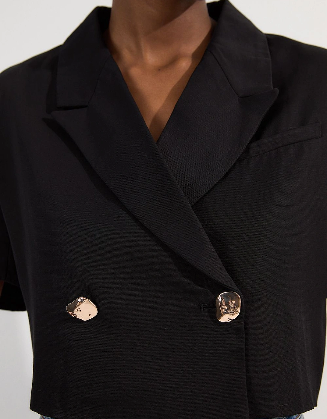 Viscose Linen Tailored Crop Short Sleeve Blazer, 2 of 1