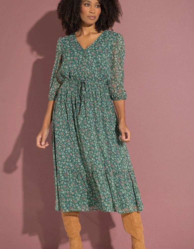 Floral Printed Chiffon Midaxi Dress