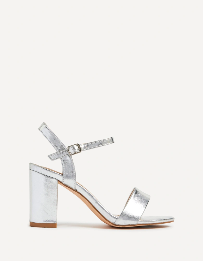 Skyline Silver Faux Leather Open Back Barely There Block Heeled Sandal