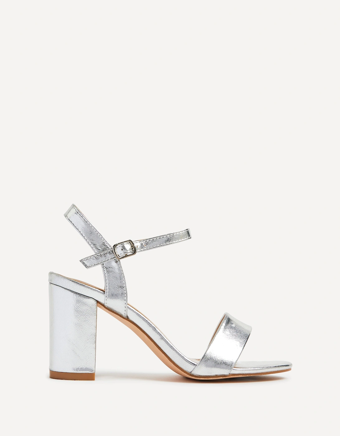 Skyline Silver Faux Leather Open Back Barely There Block Heeled Sandal, 2 of 1