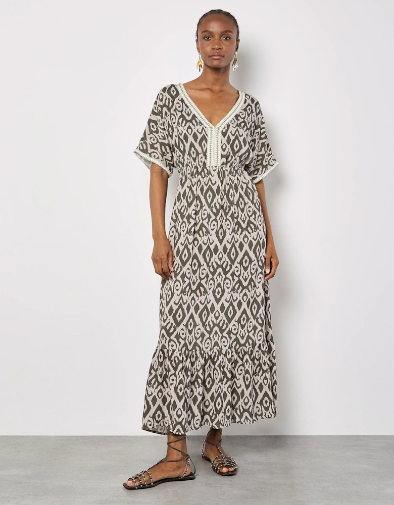 Ikat Swirl Shimmer Maxi Dress